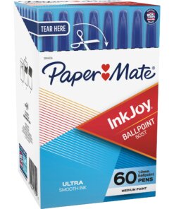Paper Mate InkJoy Ballpoint Pen - Medium, Ultra Smooth Pen Point - 1 mm Pen Point Size - Blue Oil Based Ink - Clear Plastic Barrel - 60 Box