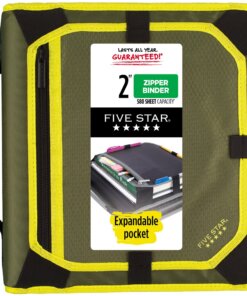 Five Star Zipper Binder With Expansion Panel, 2" Rings, Assorted Colors - 2" Binder Capacity - Letter - 8 1/2" x 11" Sheet Size - 380 Sheet Capacity - 3 x Round Ring Fastener(s) - 5 Pocket(s) - Fabric - Assorted - Zipper Closure, Expandable, Pen Loop, Hook & Loop Closure, Handle, Durable - 1 Each