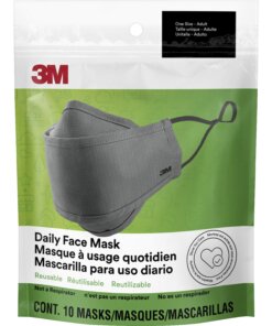 3M Daily Face Masks - Recommended for: Face, Indoor, Outdoor, Office, Transportation - Reusable, 2-ply, Lightweight, Breathable, Adjustable, Elastic Loop, Nose Clip, Comfortable, Washable - Cotton, Fabric - Gray - 10 / Pack