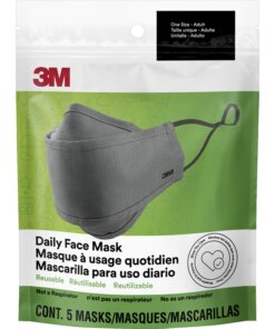 3M Daily Face Masks - Recommended for: Face, Indoor, Outdoor, Office, Transportation - Reusable, 2-ply, Lightweight, Breathable, Adjustable, Elastic Loop, Nose Clip, Comfortable, Washable - Cotton, Fabric - Gray - 5 / Pack