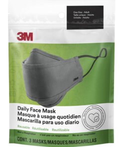 3M Daily Face Masks - Recommended for: Face, Indoor, Outdoor, Office, Transportation - Reusable, 2-ply, Lightweight, Breathable, Adjustable, Elastic Loop, Nose Clip, Comfortable, Washable - Cotton, Fabric - Gray - 3 / Pack