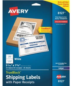 Avery&reg; TrueBlock Paper Receipt Shipping Labels - 5 1/16" Width x 7 5/8" Length - Permanent Adhesive - Rectangle - Inkjet - White - Paper - 1 / Sheet - 125 Total Sheets - 125 Total Label(s) - 5 / Carton
