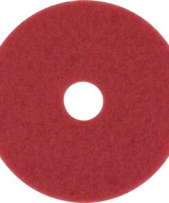 3M Red Buffer Pad 5100 - 5/Carton - Round x 14" Diameter - Buffing, Cleaning, Polishing, Scrubbing, Hard Surface - Hard Floor - 175 rpm to 600 rpm Speed Supported - Textured, Abrasive, Durable, Scratch Remover, Scuff Mark Remover, Heel Mark Remover, Clog Resistant - Polyester Fiber, Resin - Red