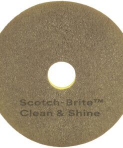 Scotch-Brite Clean & Shine Pad - 5/Carton - Round x 12" Diameter x 1" Thickness - Cleaning, Polishing, Scrubbing - Vinyl Composition Tile (VCT), Luxury Vinyl Tile (LVT), Vinyl, Rubber, Stone, Terrazzo, Marble, Granite, Concrete, Linoleum Floor - 150 rpm to 400 rpm Speed Supported - Heel Mark Remover - Polyester Fiber - Yellow