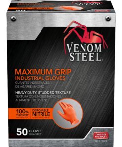 Venom Maximum Grip Nitrile Gloves - Chemical Protection - Universal Size - Diamond Textured - Orange - Embossed, Non-slip Grip, Chemical Resistant, Disposable, Rip Resistant, Puncture Resistant, Tear Resistant - For Painting, Chemical, Cleaning, Soap - 1 Each - 8 mil Thickness - 9.50" Glove Length