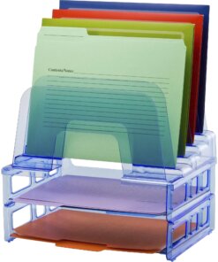 Officemate Blue Glacier&trade; Large Incline Sorter w/ 2 Letter Trays - 5 Compartment(s) - 14.3" Height x 13.4" Width x 9" Depth - Compact - Transparent Blue - 1 Each