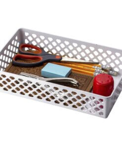 Officemate Achieva&reg; Large Supply Basket, 2/PK - 3.4" Height x 10.6" Width x 6.1" Depth - Compact, Stackable, Storage Space - White - Plastic - 2 / Pack