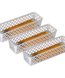 Officemate Achieva&reg; Long Supply Basket, 3/PK - 3.4" Height x 10.1" Width x 3.6" Depth - Compact, Stackable, Storage Space - White - Plastic - 3 / Pack