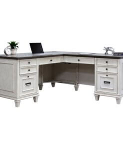 Martin Hartford L-Shape Desk - 4 x Utility, Keyboard, File Drawer(s) - Material: Wood Grain, Veneer - Finish: Vintage Linen