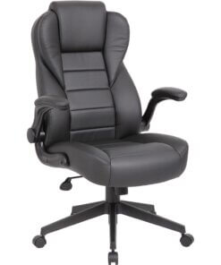 Boss Executive LeatherPlus Chair - Black Vinyl Seat - Black Vinyl Back - High Back - 5-star Base - Armrest - 1 / Carton