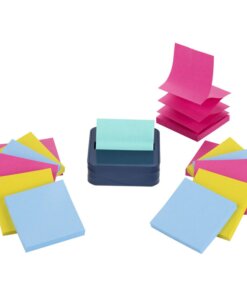 Post-it&reg; Notes Dispenser and Dispenser Notes - 3" x 3" Note - 90 Sheet Note Capacity - Washed Denim, Citron Yellow, Power Pink