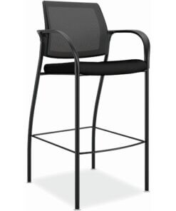 HON Ignition Sitting Stool - Black Fabric Seat - Black Mesh Back - Black Steel Frame - Black - Armrest