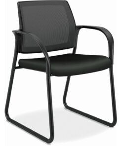 HON Ignition Chair - Black Vinyl Seat - Black Mesh Back - Black Steel Frame - Sled Base - Black - Armrest