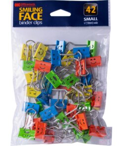 Officemate Smiling Faces Binder Clips - Small - 2.9" Length x 0.8" Width - 0.38" Size Capacity - Foldable, Removable Handle - 42 / Bag - Green, Red, White, Yellow