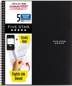 Five Star Notebook - 5 Subject(s) - 200 Sheets - Wire Bound - College Ruled - 3 Hole(s) - Letter - 8 1/2" x 11" - Blue Cover - Bleed Resistant, Pocket, Perforated, Water Resistant, Spiral Lock, Acid-free, Pocket Divider - 1 Each