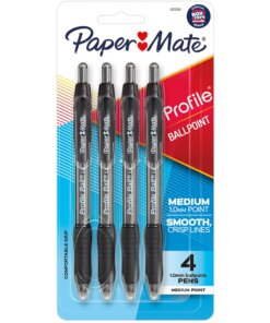 Paper Mate Profile Retractable Ballpoint Pen - 1 mm Pen Point Size - Retractable - Black - Black Barrel - 4 / Pack