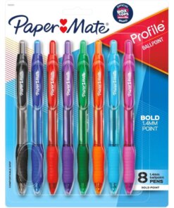 Paper Mate Profile Retractable Ballpoint Pen - 1 mm Pen Point Size - Retractable - Multi - Assorted Barrel - 8 / Pack