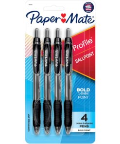 Paper Mate Profile Retractable Gel Pens - Medium Pen Point - 0.7 mm Pen Point Size - Retractable - Black Gel-based Ink - 4 / Pack