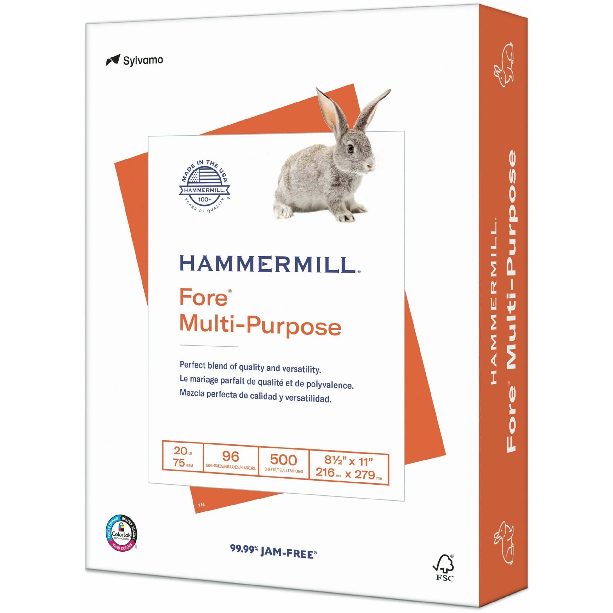 Hammermill Fore Multipurpose Copy Paper - White - 96 Brightness - Letter - 8 1/2" x 11" - 20 lb Basis Weight - 40 / Pallet - FSC - Acid-free