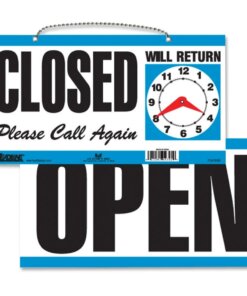 Headline Signs OPEN/CLOSED 2-sided Sign - 1 Each - Open/Closed/Please Call Again/Will Return Print/Message - 11.5" Width - Rectangular Shape - Customizable Time - Plastic - White, Blue