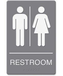 Headline Signs ADA RESTROOM/Image Sign - 1 Each - Restroom Print/Message - Adhesive, Braille - Plastic - White, Gray