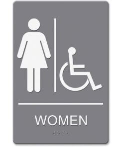 Headline Signs ADA WOMEN Wheelchair Restroom Sign - 1 Each - women's restroom/wheelchair accessible Print/Message - Adhesive, Braille - Plastic - White, Gray
