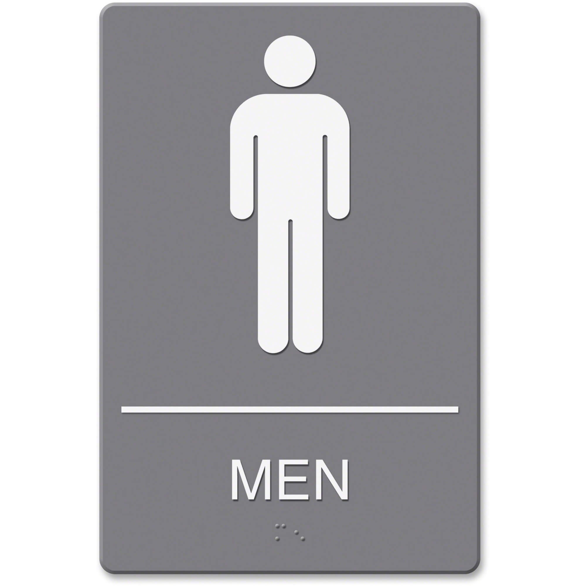 Headline Signs ADA MEN Restroom Sign - 1 Each - Men Print/Message - 6" Width - Adhesive, Braille - Plastic - White, Gray