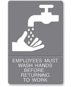 Headline Signs Employees Wash Hands Sign - 1 Each - EMPLOYEES MUST WASH HANDS BEFORE RETURNING TO WORK Print/Message - 6" Width - Adhesive Backing, Durable, Pictogram - Plastic - White, Gray