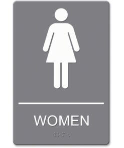 Headline Signs ADA WOMEN Restroom Sign - 1 Each - Women Print/Message - 6" Width - Adhesive, Braille - Plastic - Gray