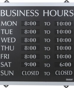 Headline Signs Business Hours Sign - 1 Each - Business Hours Print/Message - 14" Width - Heavy Duty, Durable - Plastic - Black, Gray