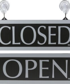 Headline Signs Century Series OPEN/CLOSED Sign - 1 Each - Open/Closed Print/Message - 13" Width - Silver Print/Message Color - Reversible, Suction Cup - Gray