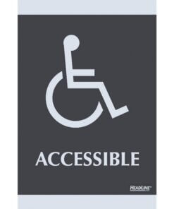 Headline Signs ADA Wheelchair ACCESSIBLE Sign - 1 Each - Accessible Print/Message - 6" Width - Silver Print/Message Color - Durable, Adhesive Backing, Self-adhesive, Pictogram - Plastic - Gray, Black