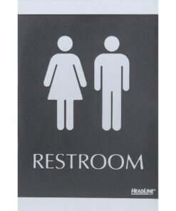Headline Signs ADA RESTROOM Sign - 1 Each - Restroom Print/Message - 6" Width - Rectangular Shape - Silver Print/Message Color - Adhesive Backing, Durable, Pictogram, Self-adhesive, Braille - Plastic - Black, Gray