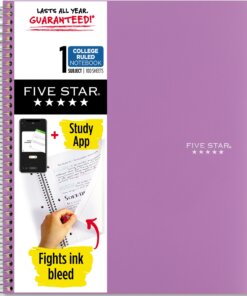 Five Star Wirebound Notebook - 1 Subject(s) - 100 Pages - Wire Bound - College Ruled - Letter - 8 1/2" x 11" - Purple Cover - Double Sided Sheet, Durable, Water Resistant, Wear Resistant, Tear Proof, Spill Resistant, Pocket, Opaque - 1 Each