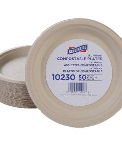 Genuine Joe Table Ware - Breakroom, Office - Disposable - White, Natural - Sugarcane Body - 50 / Pack