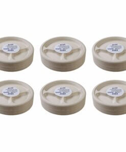 Genuine Joe 3-compartment Disposable Plates - Breakroom, Office - Disposable - White, Natural - Sugarcane Body - 10 / Carton