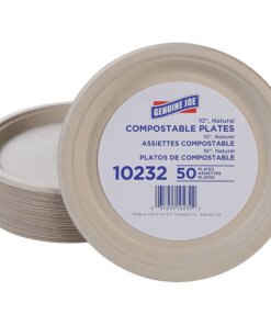 Genuine Joe Table Ware - Breakroom, Office - Disposable - White, Natural - Sugarcane Body - 50 / Pack