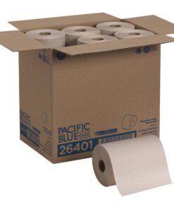 Pacific Blue Basic Recycled Paper Towel Roll - 1 Ply - 7.87" x 350 ft - Natural - Nonperforated - For Washroom, Lodging, Food Service, Office Building, Public Facilities - 12 / Carton