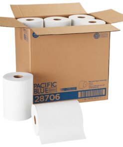 Pacific Blue Basic Paper Roll Towel - 1 Ply - 7.87" x 350 ft - White - Absorbent, Nonperforated - For Office Building, Washroom, Food Service, Lodging, Public Facilities - 12 / Carton