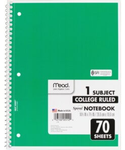 Mead One-subject Spiral Notebook - 70 Sheets - Spiral - College Ruled - 8" x 10 1/2" - White Paper - AssortedBoard Cover - Heavyweight, Punched - 1 Each