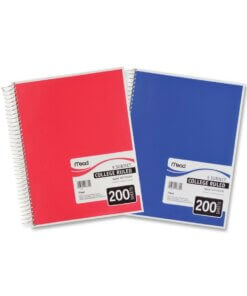 Mead 5-Subject Wire-bound Notebook - Letter-size - 200 Sheets - Spiral - College Ruled - Letter - 8 1/2" x 11" - White Paper - Assorted Cover - Back Board, Heavyweight - 1 Each