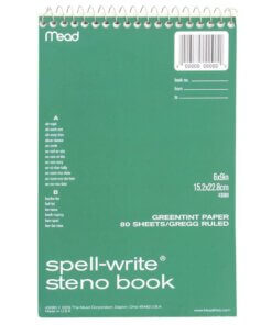 Mead Spell-Write Steno Book - 80 Sheets - Wire Bound - 6" x 9" - Green Paper - Cardboard Cover - 1 Each