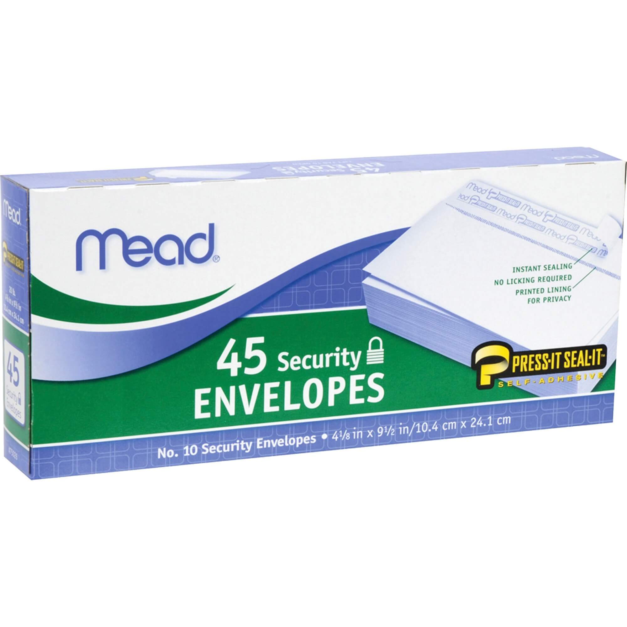 Mead Press-it Seal-it No. 10 Security Envelopes - Security - #10 - 4 1/8" Width x 9 1/2" Length - Peel & Seal - 45 / Box - White