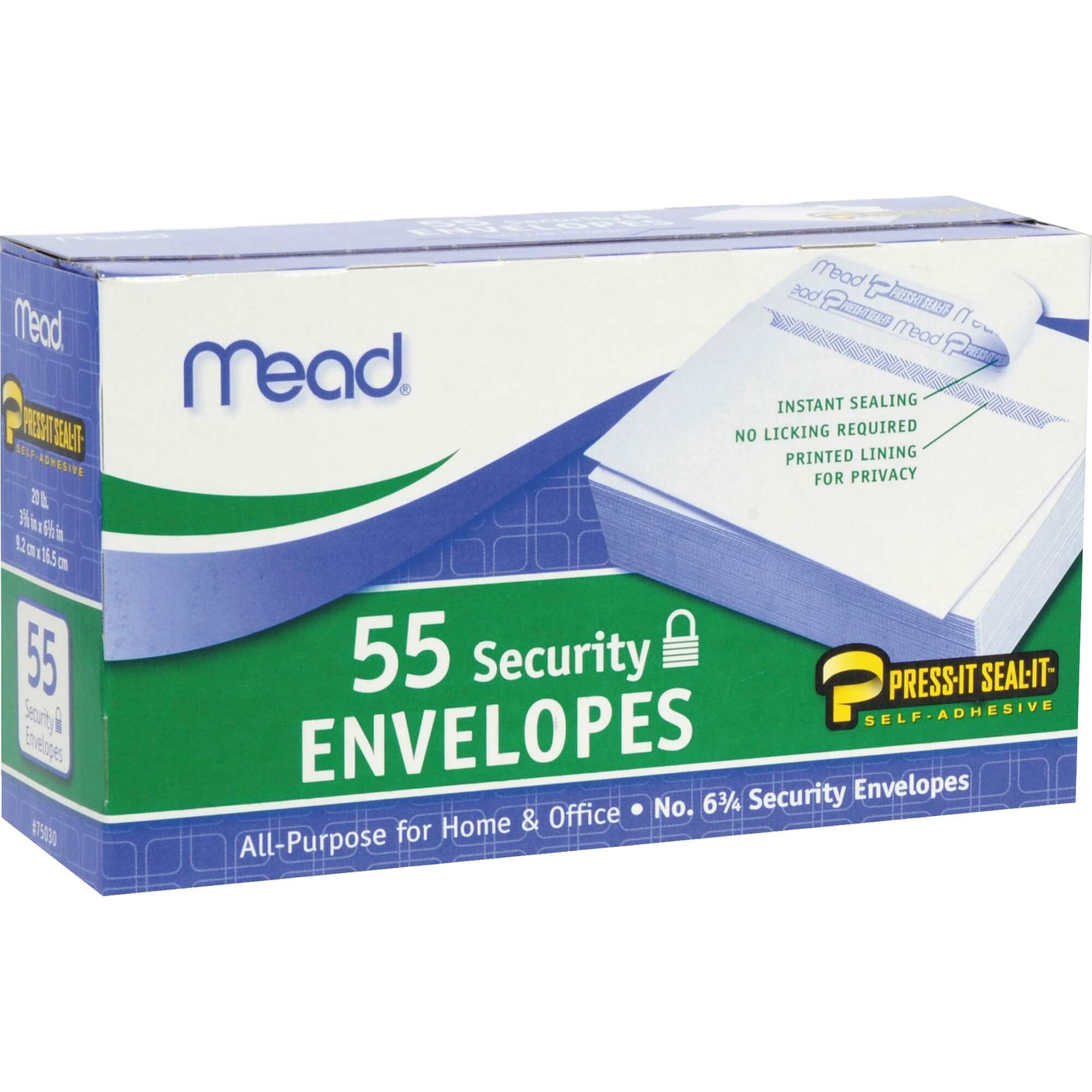 Mead Press-it No. 6 Security Envelopes - Security - #6 3/4 - Peel & Seal - 55 / Box - White