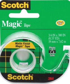 Scotch Magic Matte Finish Tape - 25 ft Length x 0.75" Width - 1" Core - Adhesive Backing - Dispenser Included - Handheld Dispenser - 1 / Roll - Clear