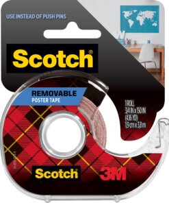 Scotch Removable Poster Tape - 12.50 ft Length x 0.75" Width - 1" Core - Synthetic - Dispenser Included - Handheld Dispenser - 1 / Roll - Clear