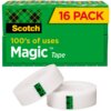 Scotch 3/4"W Magic Tape - 27.78 yd Length x 0.75" Width - 1" Core - 16 / Pack - Matte Clear