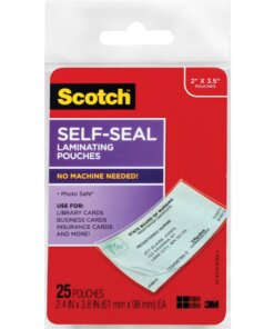 Scotch Self-sealing Laminating Business Card Pouches - Laminating Pouch/Sheet Size: 2.40" Width x 3.80" Length x 9.50 mil Thickness - Thick Gloss - for Business Card, Lists, Photo, Coupon, Punch Card - Acid-free, Photo-safe, Self-sealing, Double Sided - Clear - 25 / Pack