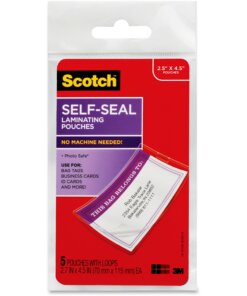 Scotch Self-Sealing Laminating Glossy Tag Pouches - Laminating Pouch/Sheet Size: 2.70" Width x 4.50" Length x 12.50 mil Thickness - Thick Gloss - for Luggage Tag, Lists, Photo, Coupon, Punch Card - Acid-free, Double Sided, Self-sealing, Photo-safe - Clear - 5 / Pack