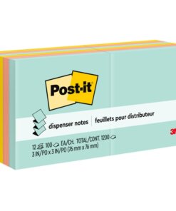 Post-it&reg; Dispenser Notes - 1200 - 3" x 3" - Square - 100 Sheets per Pad - Unruled - Fresh Mint, Aqua Splash, Sunnyside, Papaya Fizz, Guava - Paper - Pop-up, Self-adhesive, Repositionable - 12 / Pack